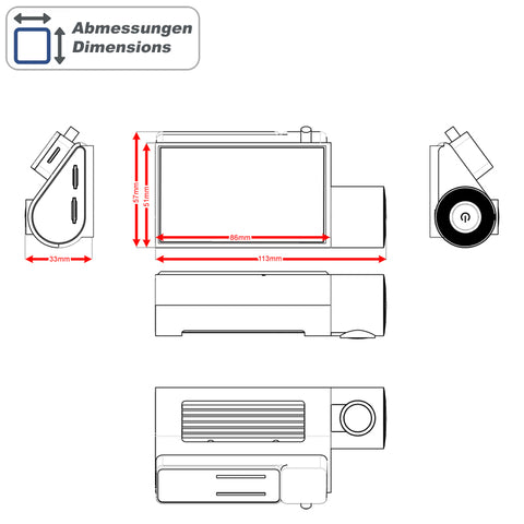 AMPIRE Dual Dashcam m/Touchskærm, 2K Front Dashcam & 1080p Hækkamera, 4G LTE, WLAN og GPS